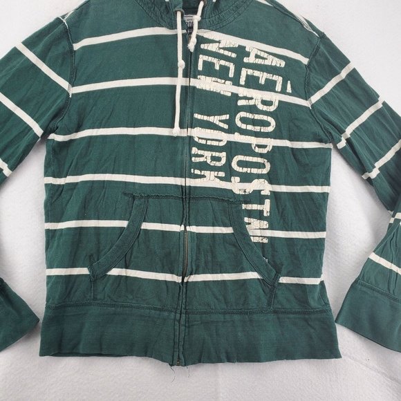 Aeropostale Sweatshirt Men's L/S Full Zip Striped w/Text Hooded Green Medium - Picture 3 of 12